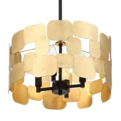 Possini Euro Design Stella Black Pendant Chandelier 15" Wide Modern Gold Leaf Drum Shade 4-Light Fixture For Dining Room House Foyer Kitchen Island -Home Lighting GUEST df219f62 efd1 435c ad99 3a03651bac47