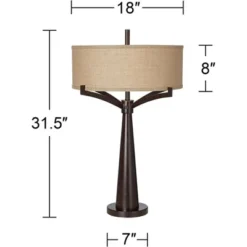 Franklin Iron Works Tremont Modern Mid Century Table Lamps 31 1/2" Tall Set Of 2 Rich Bronze Iron Burlap Fabric Drum Shade For Bedroom Living Room -Home Lighting GUEST e13955e9 9583 48f1 82a3 cec35679e525