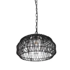 Globe Electric Novogratz X Globe Diego 1-Light Matte Black Woven Fabric Outdoor Plug-In Pendant Light -Home Lighting GUEST e19db0ab 1969 42b6 a5d0 0c142f1ffee9