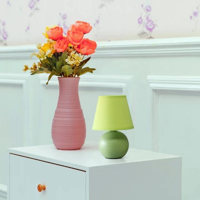 8.66" Petite Ceramic Orb Base Bedside Table Desk Lamp With Matching Tapered Drum Fabric Shade Green - Creekwood Home 3 8.66" Petite Ceramic Orb Base Bedside Table Desk Lamp With Matching Tapered Drum Fabric Shade Green - Creekwood Home