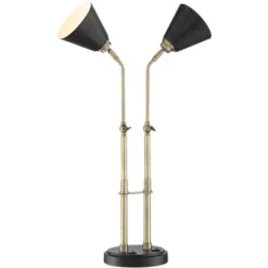 Possini Euro Design Sentry Modern Mid Century Desk Lamp 23" High Black Brass With USB Charging Port LED Adjustable Cone Shade For Bedroom Living Room -Home Lighting GUEST e240447e 5fa7 45ac adb1 c441648f3303