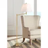 Possini Euro Design Modern Arc Floor Lamp Standing 62 1/2" Tall Warm Gold Offset Arm White Linen Drum Shade For Living Room Reading Family Bedroom -Home Lighting GUEST e5631466 6274 412d 842a f3f35627a6cc