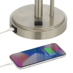 Possini Euro Design Traverse Modern Table Lamps Set Of 2 29 1/2" Tall Brushed Nickel With USB Charging Port LED Gooseneck White Drum Shade For Desk -Home Lighting GUEST e5e98734 7ed3 4d2c 89e5 e165f0c556bf