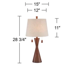 360 Lighting Omar Modern Table Lamp 28 3/4" Tall Warm Brown Wood Hourglass Oatmeal Fabric Drum Shade For Bedroom Living Room Bedside Nightstand Office -Home Lighting GUEST e6133243 7521 466c 866d fc796a8ed041