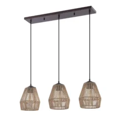30" LED 3-Light Seagrass/Metal Ibiza Island Coastal Pendant Oil Rubbed Bronze/Natural - JONATHAN Y -Home Lighting GUEST e6dfff7a 611e 4df4 a037 c09a1dec9492