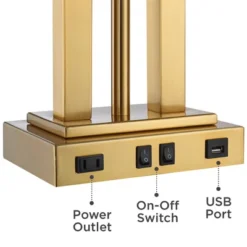 Possini Euro Design Deacon Modern Desk Table Lamp 26" High Brass With USB And AC Power Outlet In Base LED Reading Light Oatmeal Shade For Office Desk -Home Lighting GUEST e86964bb f5b5 4b54 9f56 02fbdcd63288