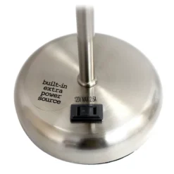 19.5" Bedside Power Outlet Base Metal Table Desk Lamp In Brushed Steel With Aqua Blue Fabric Shade - Creekwood Home -Home Lighting GUEST e8f1469a 389e 4710 80a9 5cfd9151cc87