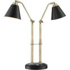 Possini Euro Design Sentry Modern Mid Century Desk Lamp 23" High Black Brass With USB Charging Port LED Adjustable Cone Shade For Bedroom Living Room -Home Lighting GUEST e91d5c36 9c3b 4fda 8e73 e5a8e478b0f2