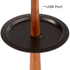 Franklin Iron Works Hunter Rustic Floor Lamp With Tray Table 64 3/4" Tall Faux Wood Bronze USB Charging Port Oatmeal Linen Drum Shade For Living Room -Home Lighting GUEST e960ec4e a91e 4342 be9f f2391d892996
