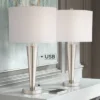 360 Lighting Geoff Modern Table Lamps 26" High Set Of 2 Brushed Nickel With USB Charging Port White Drum Shade For Bedroom Living Room Bedside Desk -Home Lighting GUEST e973f557 1829 4493 9b0c 1137b8972883