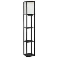 Floor Lamp Etagere Organizer Storage Shelf With 2 USB Charging Ports And Linen Shade - Simple Designs -Home Lighting GUEST ea4e3954 5908 446b b8f0 b1611ffbfc5a