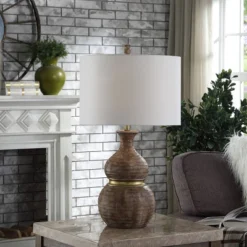 Logan Curved Table Lamp With Fabric Shade - White/Gold - StyleCraft -Home Lighting GUEST eadda5a3 844d 4226 b4fc 060c27ac180a