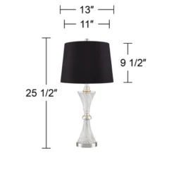 Regency Hill Luca Modern Table Lamps 25 1/2" High Set Of 2 Clear Glass With USB Charging Port Black Faux Silk Shade For Bedroom Living Room Home Desk -Home Lighting GUEST eb287bd2 b6f7 44a7 873c 6c672e8bb144