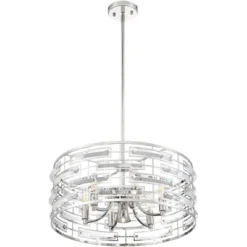 Possini Euro Design Smart Polished Nickel Chandelier 20" Wide Modern Drum Clear Crystal 6-Light Fixture For Dining Room House Foyer Kitchen Island -Home Lighting GUEST eea2daa1 4b4d 429b a960 e11c0fbab734