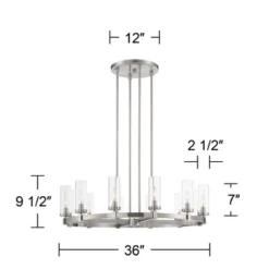 Stiffel Brushed Nickel Wagon Wheel Chandelier 36" Wide Modern Clear Glass Shade 12-Light Fixture For Dining Room House Kitchen -Home Lighting GUEST f3efc9c0 56d2 44bc 91d8 0f996815d49c