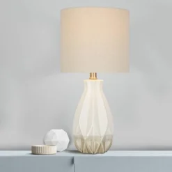 19" Textured Ceramic Accent Table Lamp With Linen Shade (Includes LED Light Bulb) White - Cresswell Lighting 8 19" Textured Ceramic Accent Table Lamp With Linen Shade (Includes LED Light Bulb) White - Cresswell Lighting -Home Lighting GUEST f69efdcc 2cc5 4c7f be4f 7ebdae8fb731