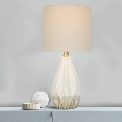 19" Textured Ceramic Accent Table Lamp With Linen Shade (Includes LED Light Bulb) White - Cresswell Lighting 5 19" Textured Ceramic Accent Table Lamp With Linen Shade (Includes LED Light Bulb) White - Cresswell Lighting - Image 3