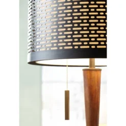 Franklin Iron Works Modern Mid Century Farmhouse Rustic Floor Lamp 64" Tall Bronze Cherry Wood Metal Cream Double Drum Shade For Living Room Reading -Home Lighting GUEST f90e3c1c 05dc 43c8 a67f eec560936175