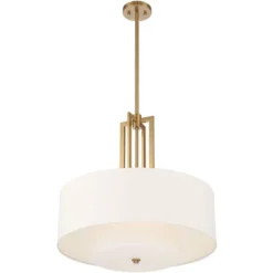 Possini Euro Design Sundry Warm Brass Pendant Chandelier 24" Wide Modern Double Drum Shades 4-Light Fixture For Dining Room House Foyer Kitchen Island -Home Lighting GUEST fb9356c2 83f6 4e70 a526 b05f018a6ec7